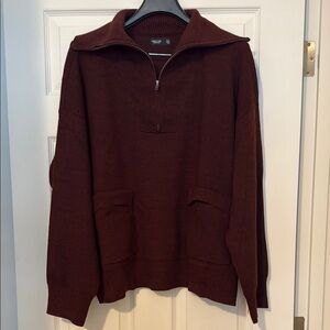 Simply Vera Vera Wang Women’s Plus Size Maroon Zip-Up Sweater With Pockets